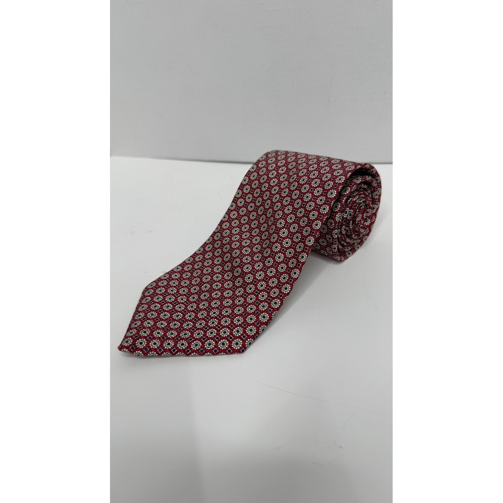 Brooks Brothers Makers Red Silk Geometric Floral Medallion Tie Made in USA Italy